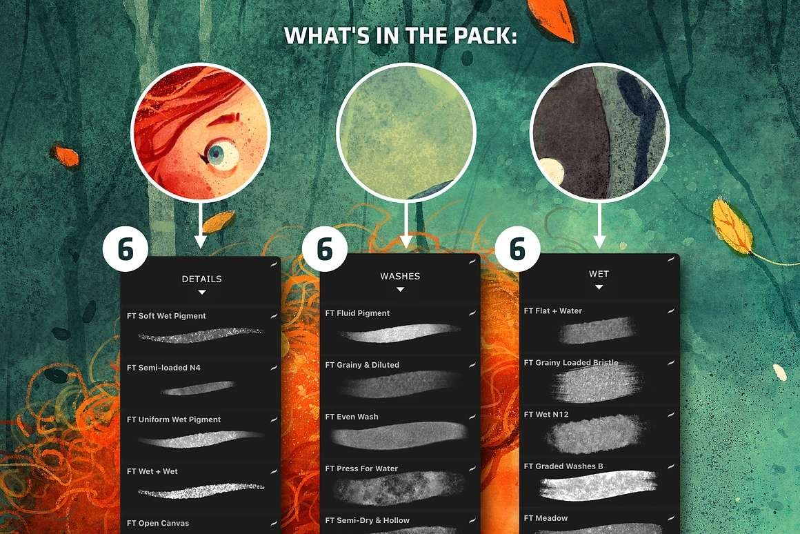 30+水彩绘本插画Procreate笔刷套装 , sucaiwan.com