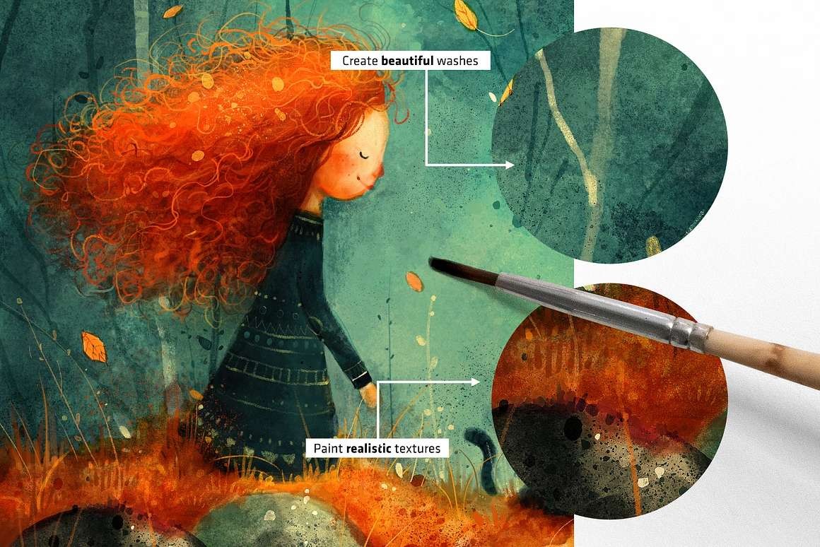 30+水彩绘本插画Procreate笔刷套装 , sucaiwan.com