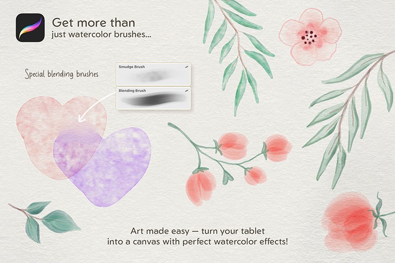 30+逼真的水彩效果Procreate笔刷套装 , sucaiwan.com