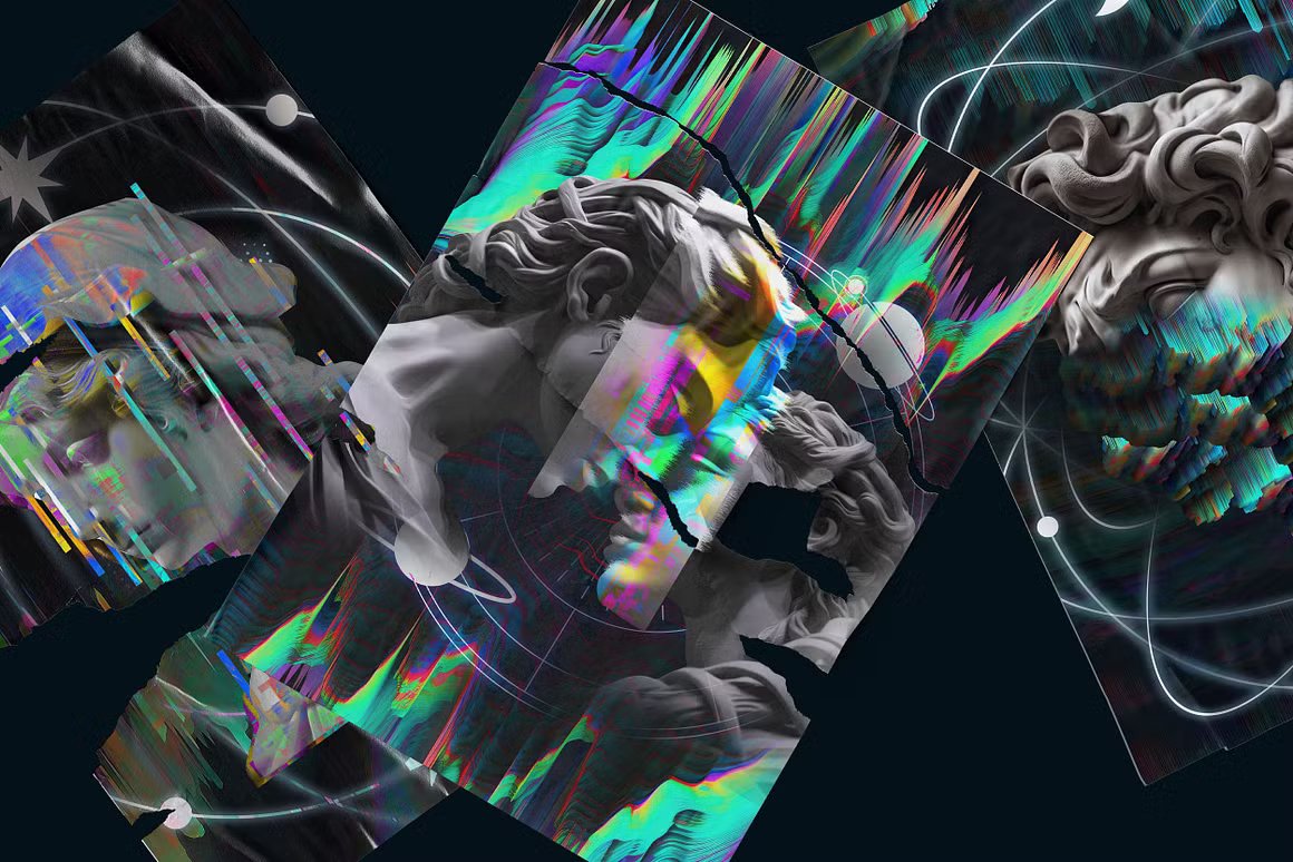 未来VHS故障扭曲电音迷幻抽象位移无信号西方天使雕塑雕像PNG设计素材 Glitch Sculptures Collection 图片素材 sucaiwan.com