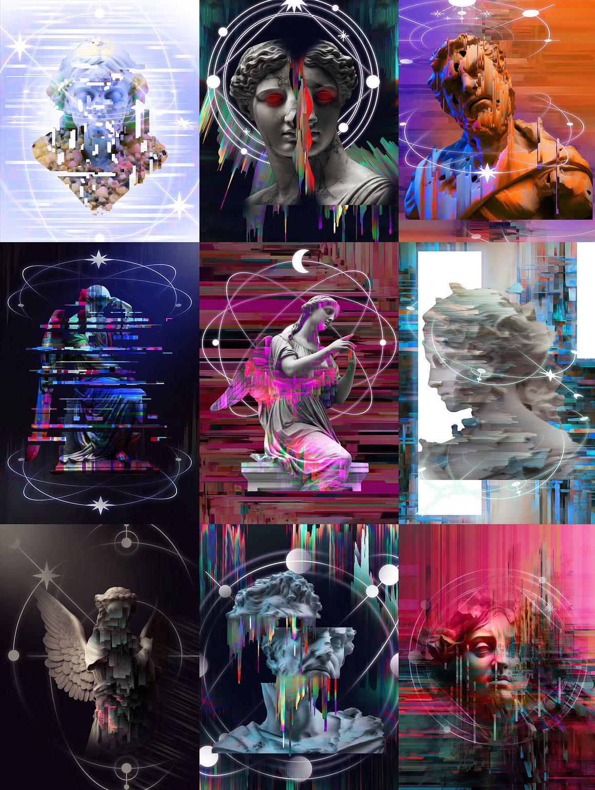 未来VHS故障扭曲电音迷幻抽象位移无信号西方天使雕塑雕像PNG设计素材 Glitch Sculptures Collection 图片素材 sucaiwan.com