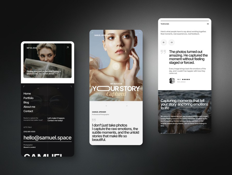 精美响应式摄影师设计师作品展示网站web ui界面设计Framer/Figma模板素材 Captured — Photography Framer Template APP UI 第3张-素材湾丨精选海外优质设计素材资源 精美响应式摄影师设计师作品展示网站web ui界面设计Framer/Figma模板素材 Captured — Photography Framer Template APP UI sucaiwan.com