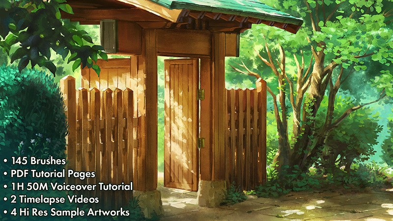 宫崎骏草地植物树木云彩动漫画笔套装，支持Procreate和PS , sucaiwan.com