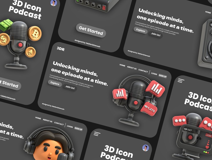 20款高级音乐赛事新闻播音演讲话筒耳机3D图标设计PNG/OBJ/FBX格式素材 3D Icon Podcast 图标素材 第5张-素材湾丨精选海外优质设计素材资源 20款高级音乐赛事新闻播音演讲话筒耳机3D图标设计PNG/OBJ/FBX格式素材 3D Icon Podcast 图标素材 sucaiwan.com