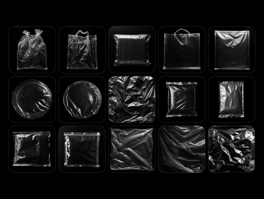 30款高清充气膨胀透明塑料保鲜膜塑料袋PNG免扣叠加背景肌理元素套装 Plastic Wrap Overlay Textures , sucaiwan.com