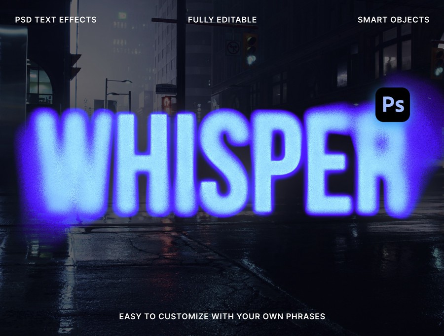 5款独特酸性颗粒扩散渐变流体标题文本logo特效PSD样机 Whisper – Creative Text Effects , sucaiwan.com