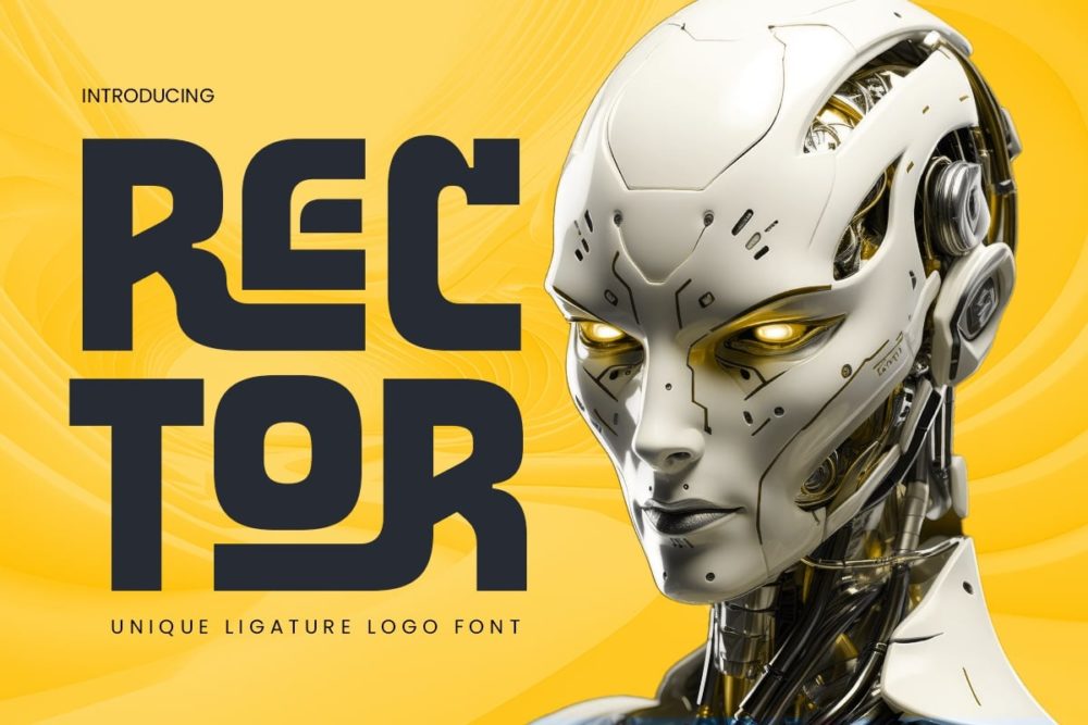 未来时尚科技品牌游戏徽标设计无衬线英文字体安装包 Rector – Unique Ligature Sci-fi Futuristic Font 设计素材 sucaiwan.com