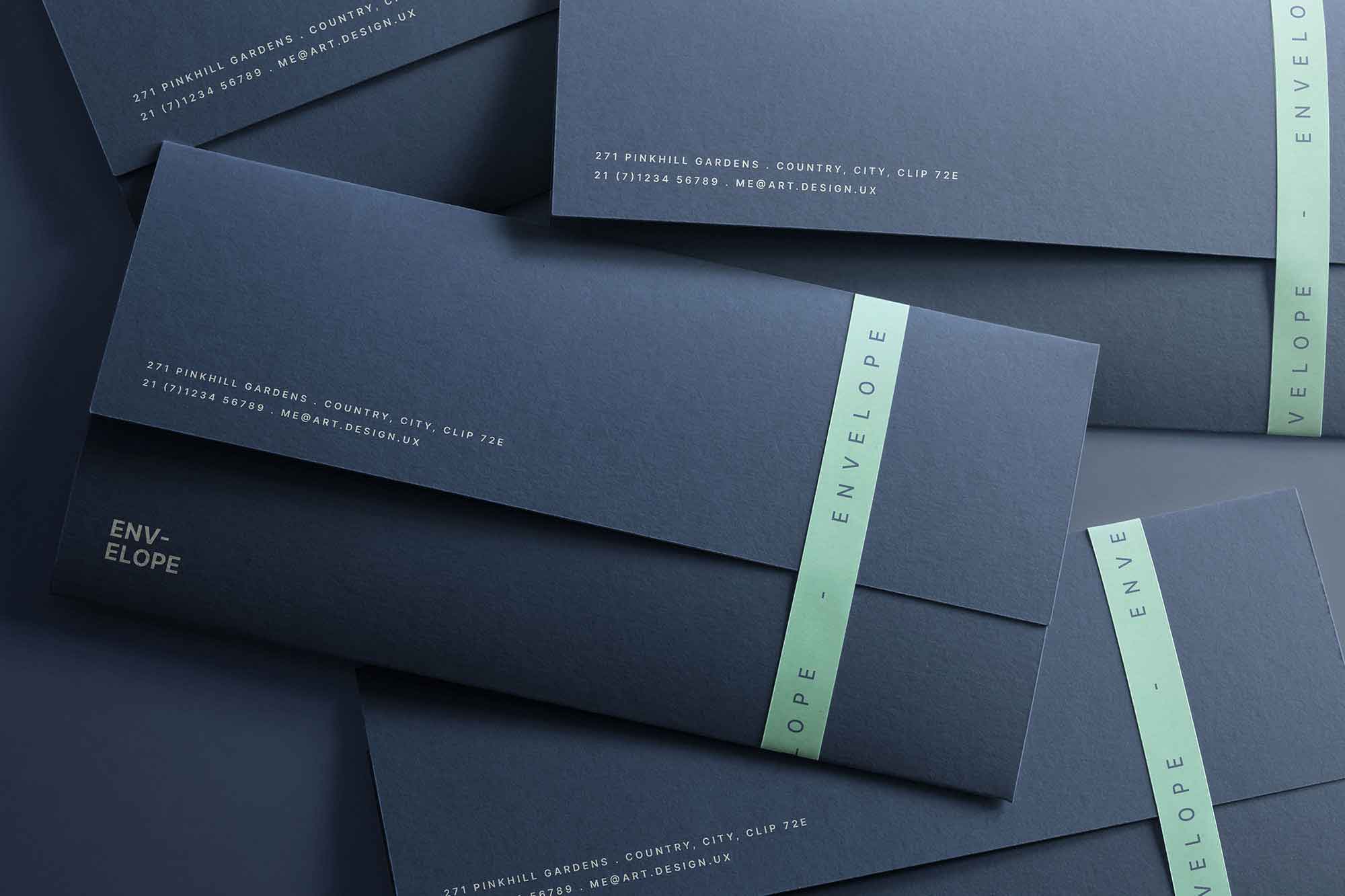 逼真质感创意信封设计展示效果图LOGO贴图MOCKUP样机PSD模板素材 Scattered Minimal Envelopes Mockup 样机素材 sucaiwan.com