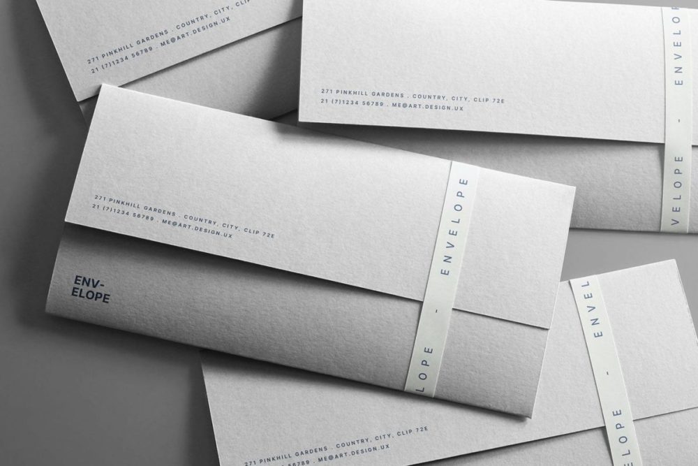 逼真质感创意信封设计展示效果图LOGO贴图MOCKUP样机PSD模板素材 Scattered Minimal Envelopes Mockup 样机素材 sucaiwan.com