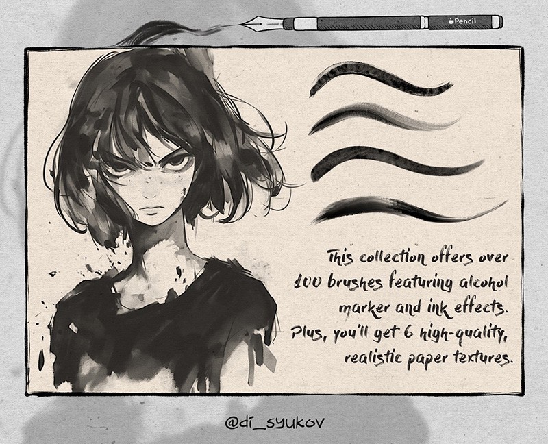 100+Procreate漫画蘸水笔刷 , sucaiwan.com