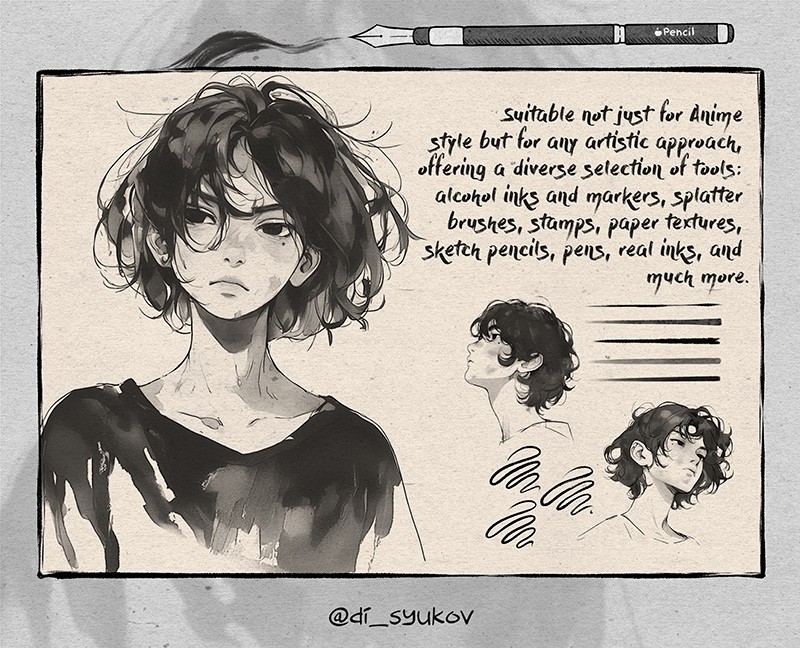 100+Procreate漫画蘸水笔刷 , sucaiwan.com