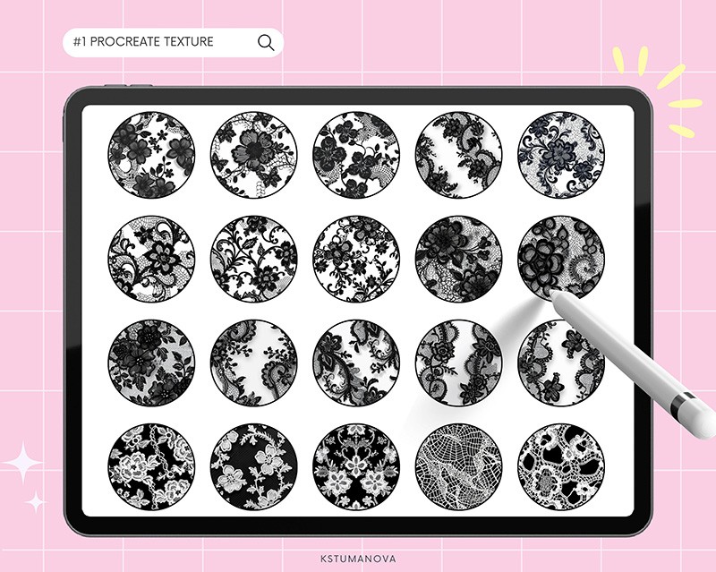 130+Procreate蕾丝笔刷套装 , sucaiwan.com