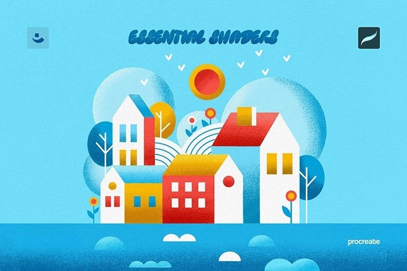 扁平风格噪点质感插画阴影笔刷，兼容格式AI、PS和Procreate , sucaiwan.com