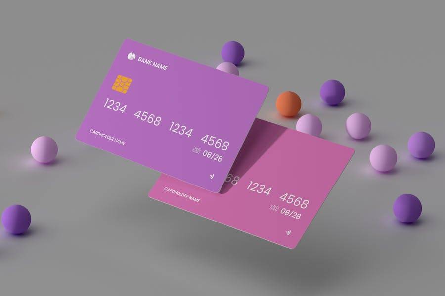 5款时尚创意信用卡银行卡会员卡设计效果图PS智能贴图样机素材 Credit Card Mockup 样机素材 sucaiwan.com