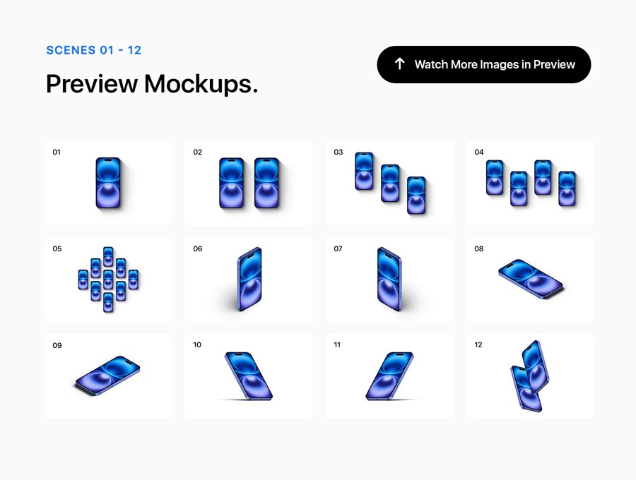 24款苹果iPhone 16手机UI界面设计展示效果图PS贴图样机模板素材 iPhone 16 – 24 Mockups Scenes 样机素材 sucaiwan.com