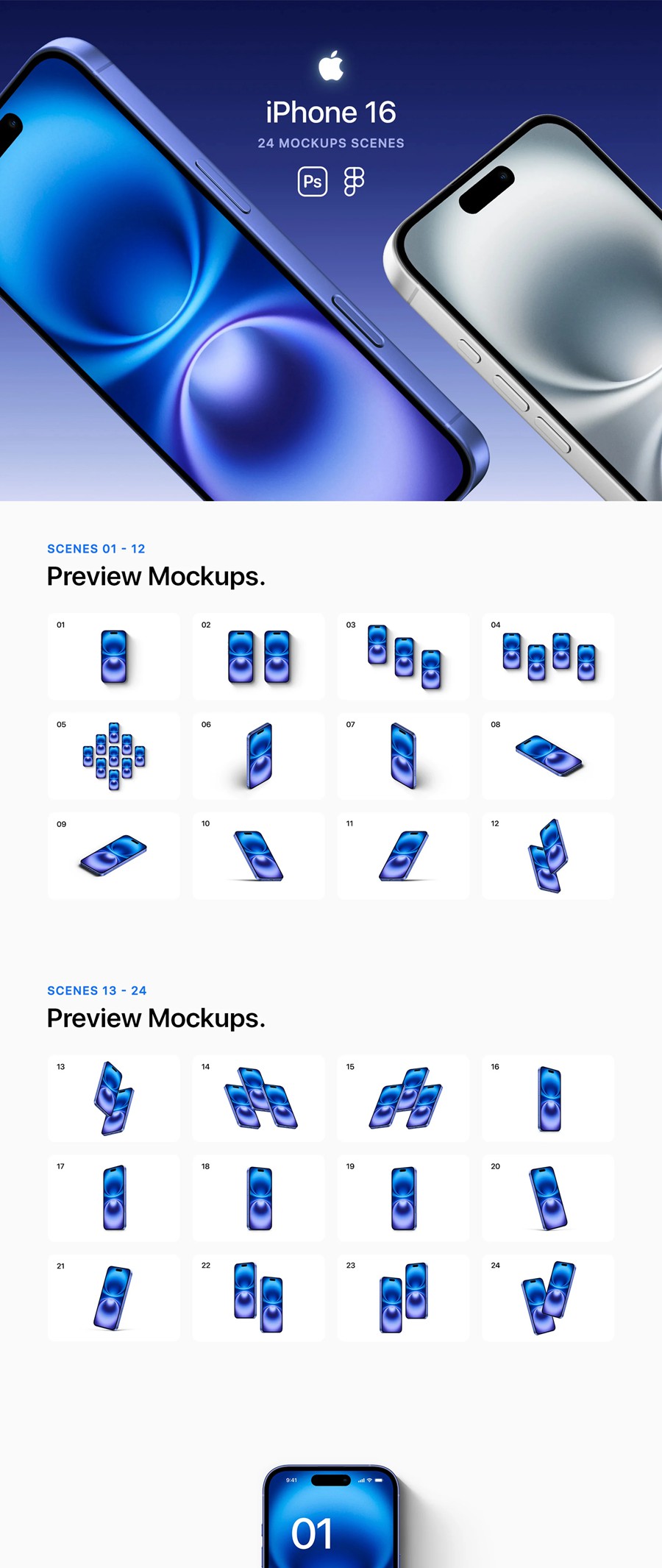24款苹果iPhone 16手机UI界面设计展示效果图PS贴图样机模板素材 iPhone 16 – 24 Mockups Scenes 样机素材 sucaiwan.com