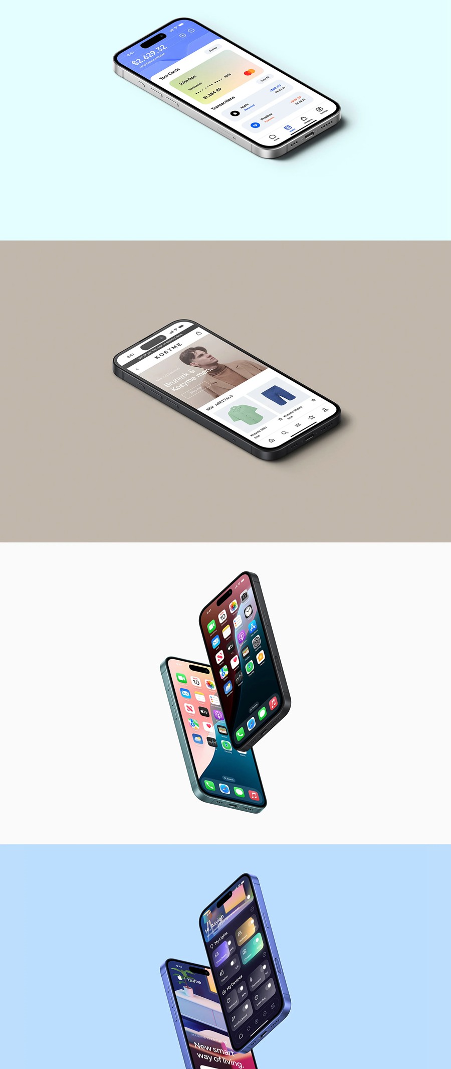 24款苹果iPhone 16手机UI界面设计展示效果图PS贴图样机模板素材 iPhone 16 – 24 Mockups Scenes 样机素材 sucaiwan.com