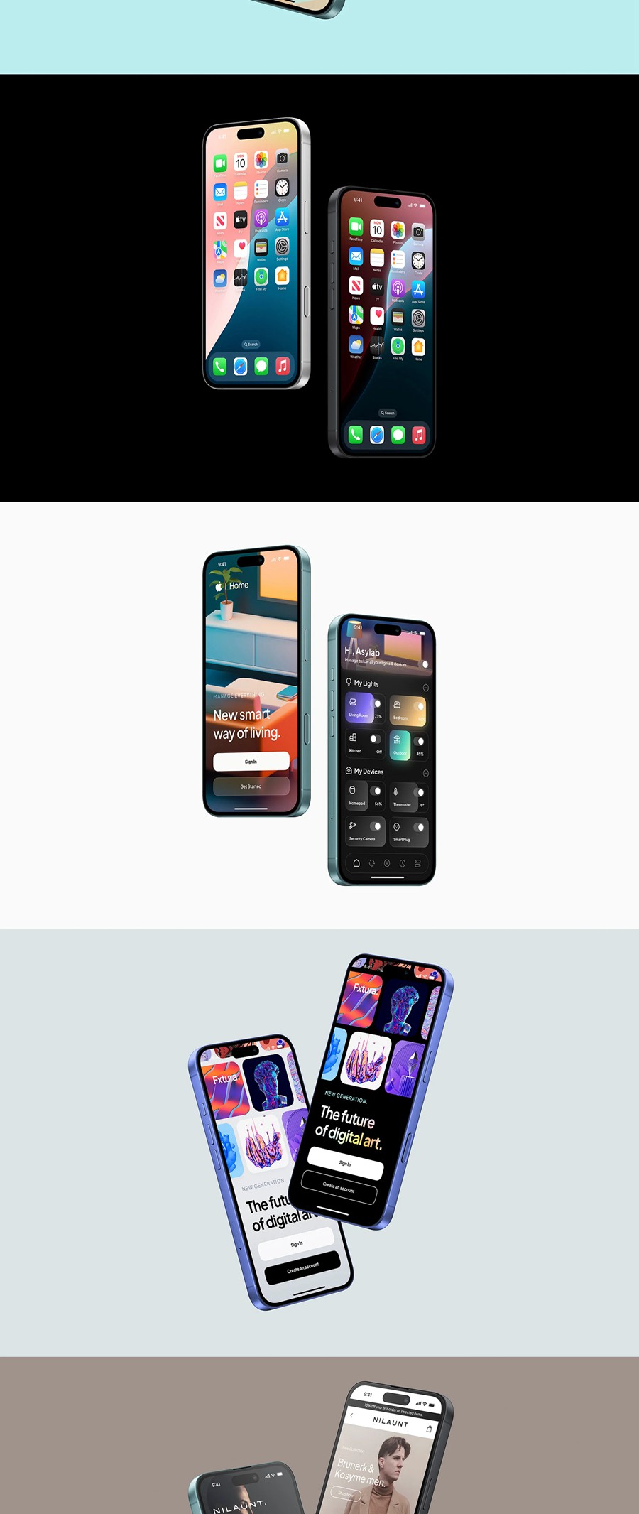24款苹果iPhone 16手机UI界面设计展示效果图PS贴图样机模板素材 iPhone 16 – 24 Mockups Scenes 样机素材 sucaiwan.com