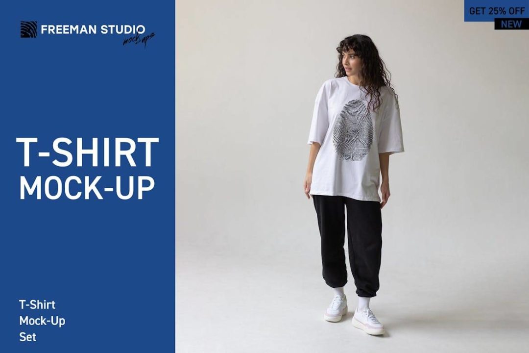 9款都市风女士超大半袖上衣T恤LOGO印花图案设计效果图展示贴图PSD样机模板源文件 T-Shirt Mock-Up Set 样机素材 sucaiwan.com