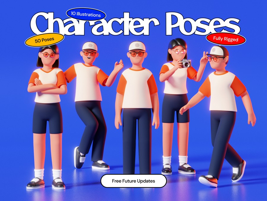 50+款卡通趣味创意多角度姿势青年男女人物3D插图图标设计Blender/PNG格式素材 3D Character Poses 图标素材 第1张-素材湾丨精选海外优质设计素材资源 50+款卡通趣味创意多角度姿势青年男女人物3D插图图标设计Blender/PNG格式素材 3D Character Poses 图标素材 sucaiwan.com