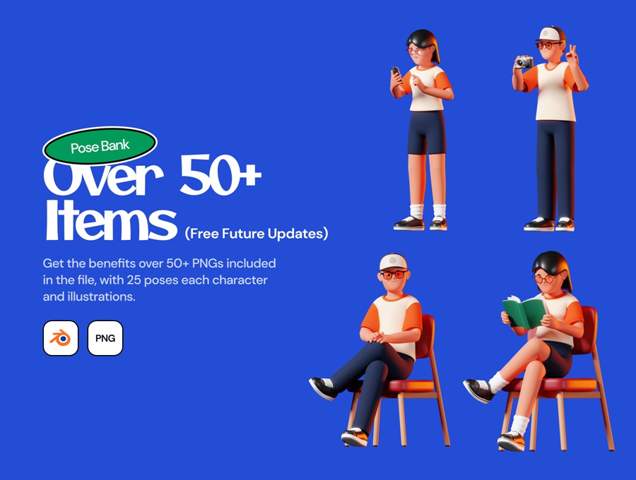 50+款卡通趣味创意多角度姿势青年男女人物3D插图图标设计Blender/PNG格式素材 3D Character Poses 图标素材 第3张-素材湾丨精选海外优质设计素材资源 50+款卡通趣味创意多角度姿势青年男女人物3D插图图标设计Blender/PNG格式素材 3D Character Poses 图标素材 sucaiwan.com