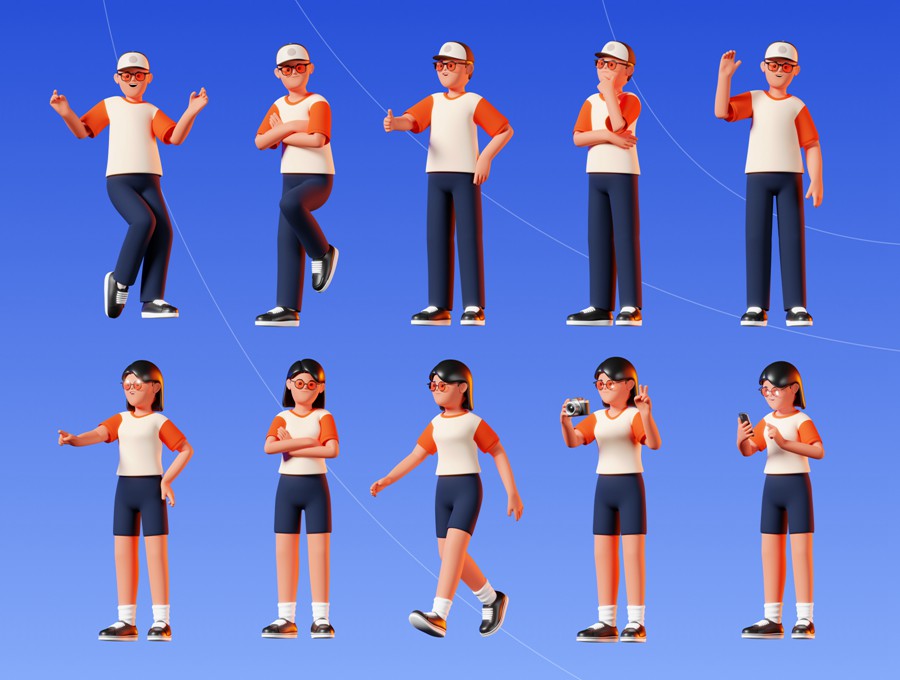 50+款卡通趣味创意多角度姿势青年男女人物3D插图图标设计Blender/PNG格式素材 3D Character Poses 图标素材 第5张-素材湾丨精选海外优质设计素材资源 50+款卡通趣味创意多角度姿势青年男女人物3D插图图标设计Blender/PNG格式素材 3D Character Poses 图标素材 sucaiwan.com