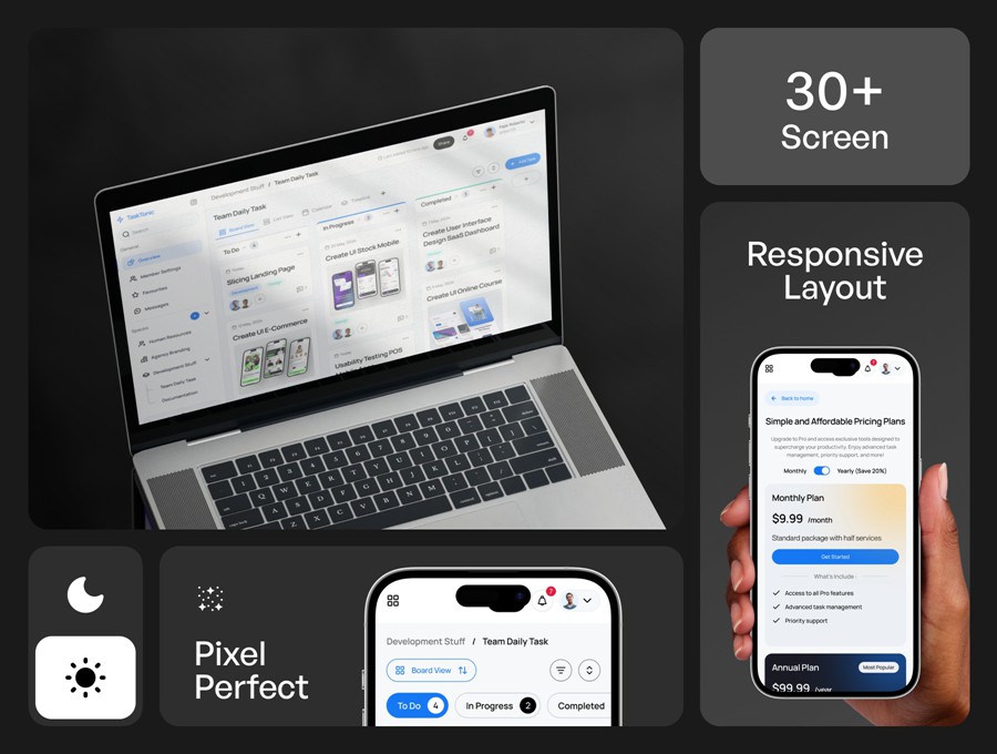120+屏双配色项目任务管理代办事务软件APP UI界面设计Figma模板套件 TaskTonic UI Kit – Task Management Dashboard UI KIT APP UI 第2张-素材湾丨精选海外优质设计素材资源 120+屏双配色项目任务管理代办事务软件APP UI界面设计Figma模板套件 TaskTonic UI Kit – Task Management Dashboard UI KIT APP UI sucaiwan.com
