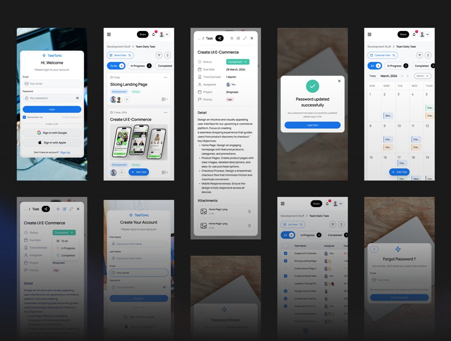120+屏双配色项目任务管理代办事务软件APP UI界面设计Figma模板套件 TaskTonic UI Kit – Task Management Dashboard UI KIT APP UI 第3张-素材湾丨精选海外优质设计素材资源 120+屏双配色项目任务管理代办事务软件APP UI界面设计Figma模板套件 TaskTonic UI Kit – Task Management Dashboard UI KIT APP UI sucaiwan.com