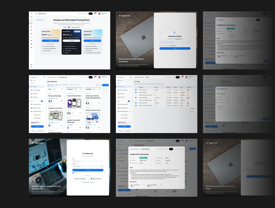 120+屏双配色项目任务管理代办事务软件APP UI界面设计Figma模板套件 TaskTonic UI Kit – Task Management Dashboard UI KIT APP UI 第4张-素材湾丨精选海外优质设计素材资源 120+屏双配色项目任务管理代办事务软件APP UI界面设计Figma模板套件 TaskTonic UI Kit – Task Management Dashboard UI KIT APP UI sucaiwan.com