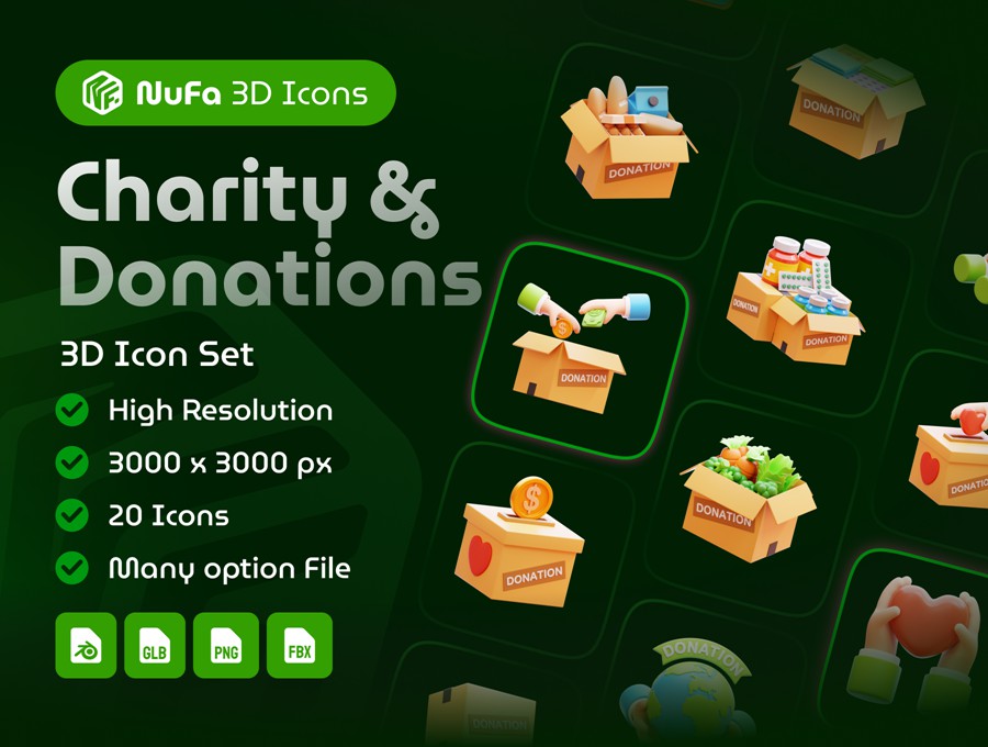 20款爱心捐助救灾慈善捐赠3D立体图标Iocns设计Blender/PNG/FBX格式素材 Charity & Donations 3D Icon Set 图标素材 第1张-素材湾丨精选海外优质设计素材资源 20款爱心捐助救灾慈善捐赠3D立体图标Iocns设计Blender/PNG/FBX格式素材 Charity & Donations 3D Icon Set 图标素材 sucaiwan.com
