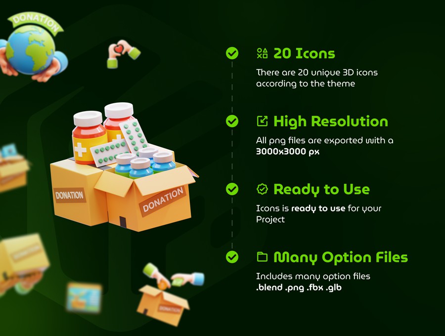 20款爱心捐助救灾慈善捐赠3D立体图标Iocns设计Blender/PNG/FBX格式素材 Charity & Donations 3D Icon Set 图标素材 第2张-素材湾丨精选海外优质设计素材资源 20款爱心捐助救灾慈善捐赠3D立体图标Iocns设计Blender/PNG/FBX格式素材 Charity & Donations 3D Icon Set 图标素材 sucaiwan.com