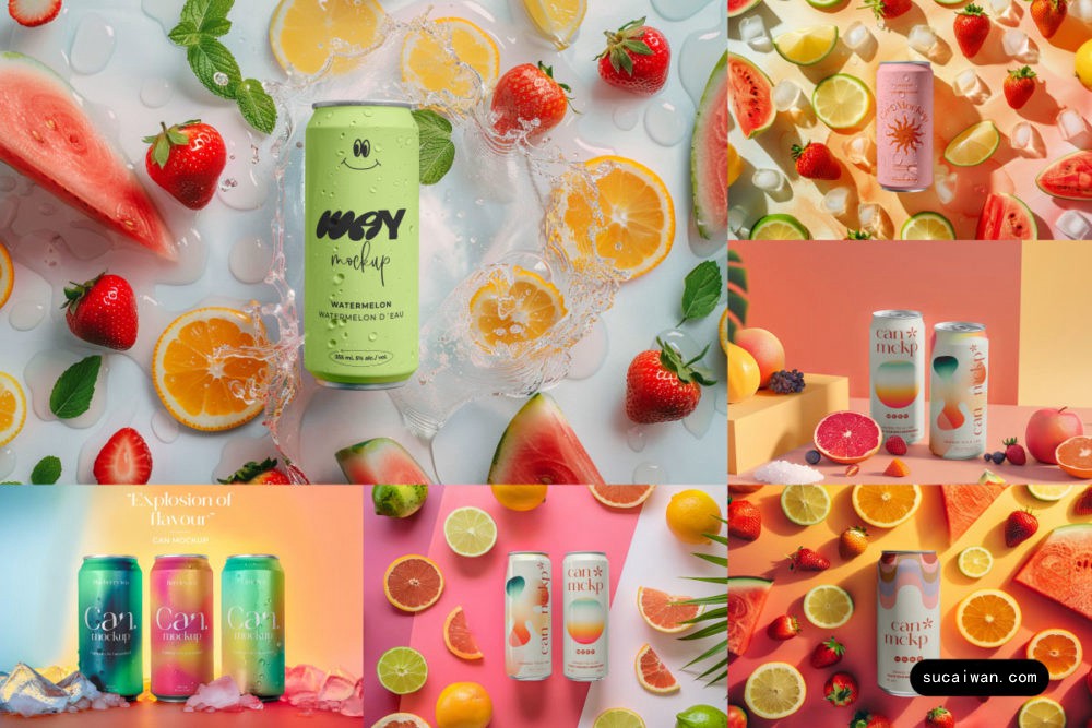 10款时尚创意听装果汁啤酒苏打水金属罐易拉罐设计展示PS贴图样机模板素材 Elongated Can Drink Mockup Vol 1 样机素材 sucaiwan.com