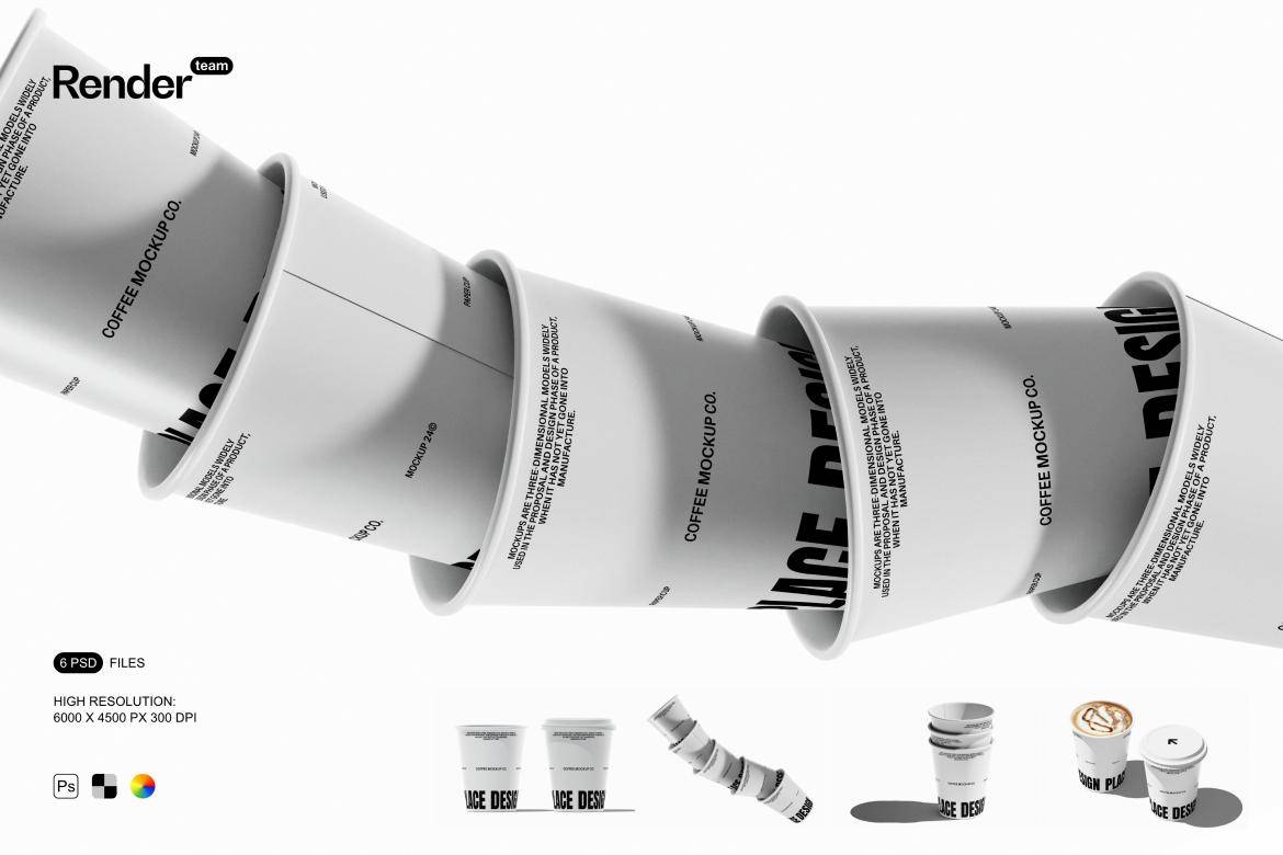 6款多角度欧美风简约外卖纸杯咖啡杯VI贴图PSD样机MOCKUP模板素材 Paper Cup Mockup Set 样机素材 sucaiwan.com