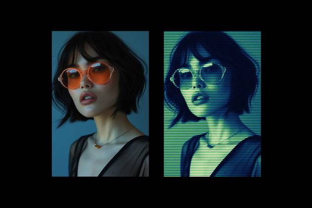 半色调线条Riso复印打印照片效果ps滤镜样机 Halftone Line Photo Effect 插件预设 sucaiwan.com