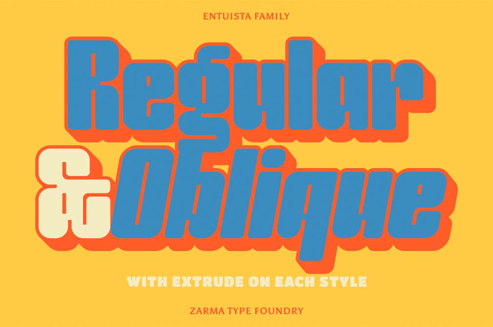 两款复古老派氛围独特贴纸封面社交媒体设计厚实粗体字体 Entuista - Chunky Display Font 设计素材 sucaiwan.com