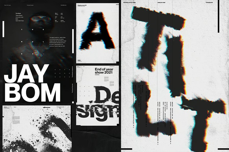 70多款潮流美学动态感位移图纹理背景艺术海报设计样机模板PSD/PNG Ultimate Distortion Poster Creator 图片素材 sucaiwan.com