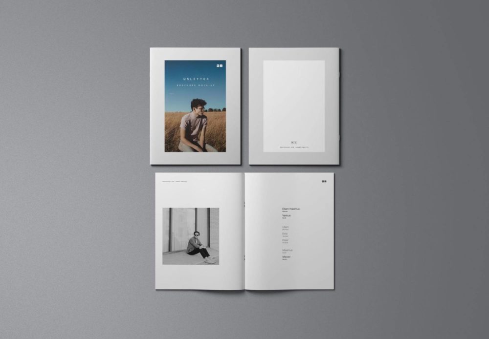 7款极简A4骑马钉宣传画册设计展示贴图PSD样机MOCKUP模板素材 US Letter PSD Brochure Mockup 样机素材 sucaiwan.com