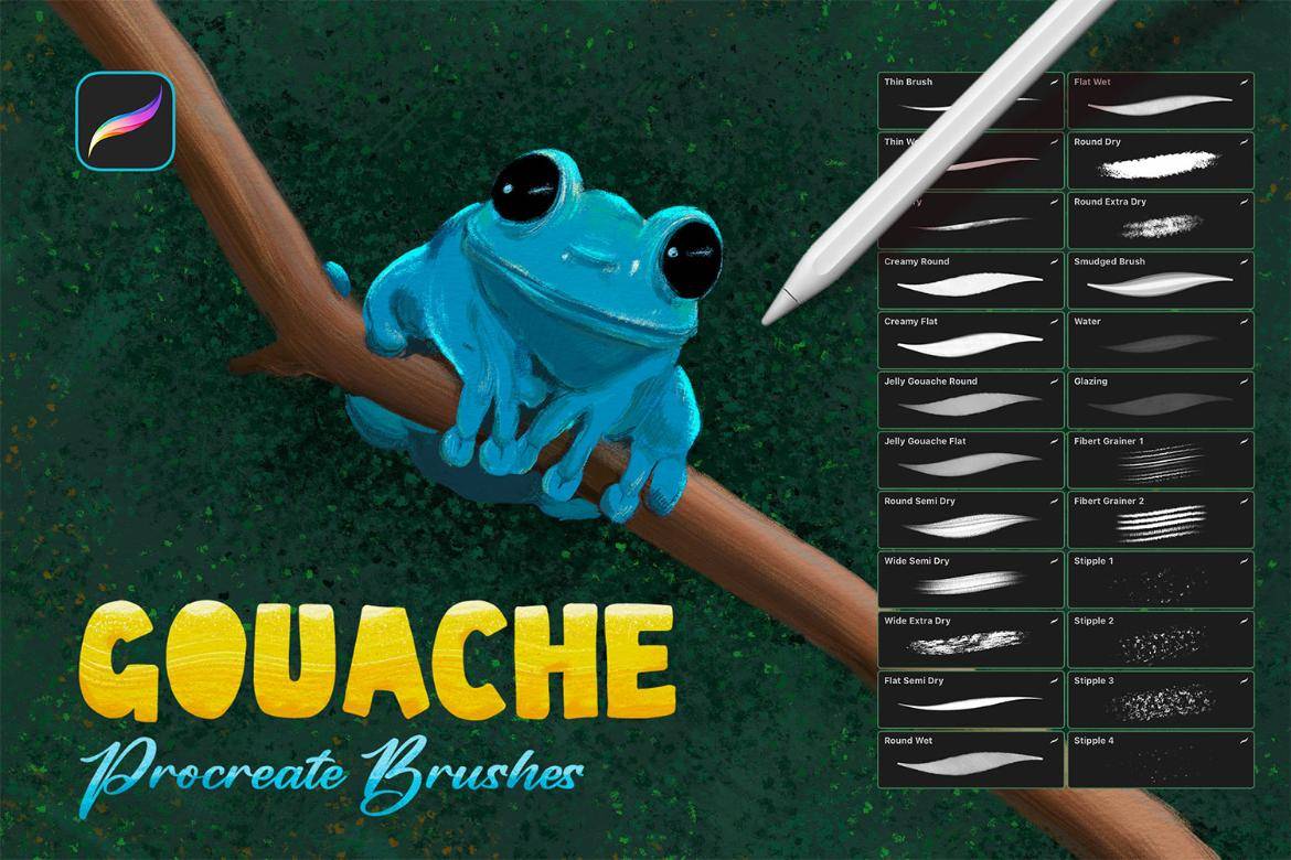 24款逼真水粉水彩线条颗粒水墨效果procreate绘画笔刷画笔素材 Gouache Procreate Brushes 笔刷资源 第1张-素材湾丨精选海外优质设计素材资源 24款逼真水粉水彩线条颗粒水墨效果procreate绘画笔刷画笔素材 Gouache Procreate Brushes 笔刷资源 sucaiwan.com