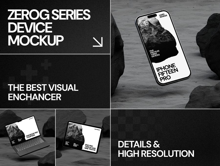 黑化工业风UI设计苹果iPad平板MacBook电脑iPhone手机贴图PS/AE样机模板素材 ZeroG Device Mockup 样机素材 sucaiwan.com