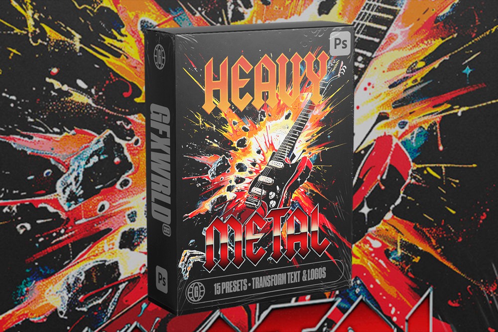 复古暗黑重金属嘻哈说唱街头艺术镀铬3D效果标题LOGO设计PS样式预设素材 GFXWRLD – HEAVY METAL TEXT STYLES PACK (VOL. 2) 插件预设 sucaiwan.com