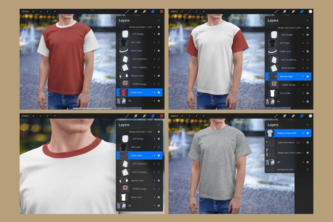 5款逼真男士半袖T恤设计展示贴图Procreate样机模板素材 5 Mockups Man T-Shirt on the Street for Procreate 样机素材 sucaiwan.com