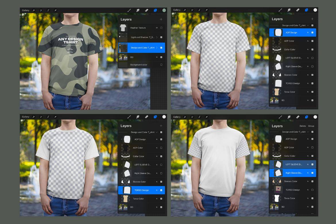 5款逼真男士半袖T恤设计展示贴图Procreate样机模板素材 5 Mockups Man T-Shirt on the Street for Procreate 样机素材 sucaiwan.com