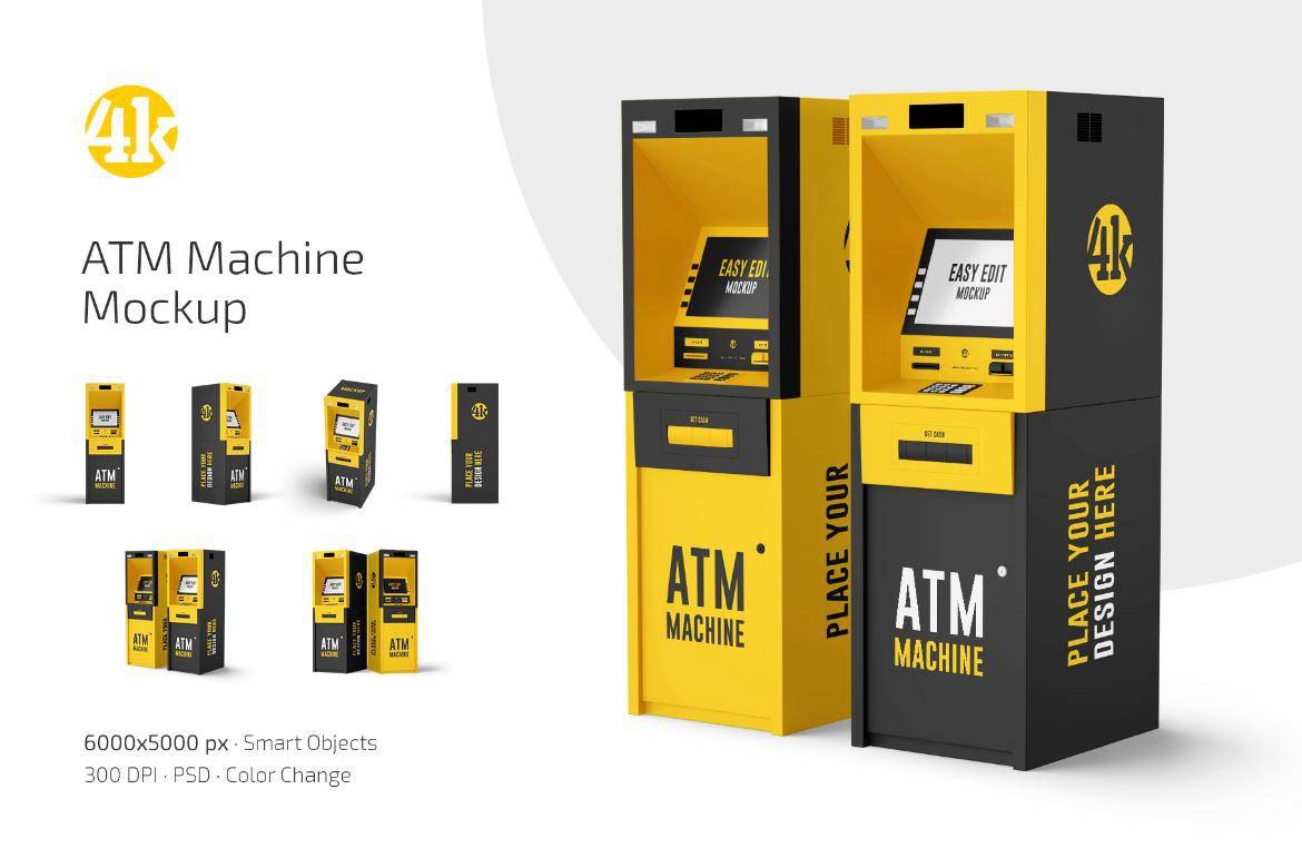 6款ATM自助取款机外观模型设计效果图PS贴图样机模板素材 ATM Machine Mockup Set 样机素材 第1张-素材湾丨精选海外优质设计素材资源 6款ATM自助取款机外观模型设计效果图PS贴图样机模板素材 ATM Machine Mockup Set 样机素材 sucaiwan.com