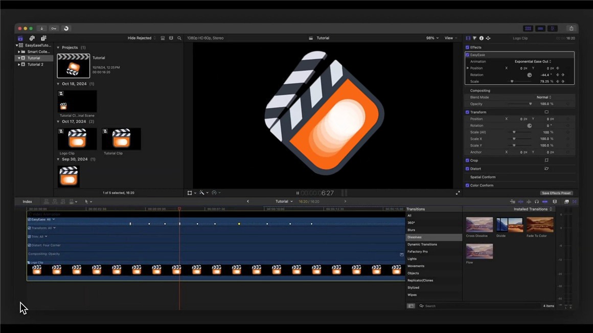 FCPX插件：关键帧自定义缓入缓出曲线运动抖动缩放旋转动作效果预设 EasyEase , sucaiwan.com