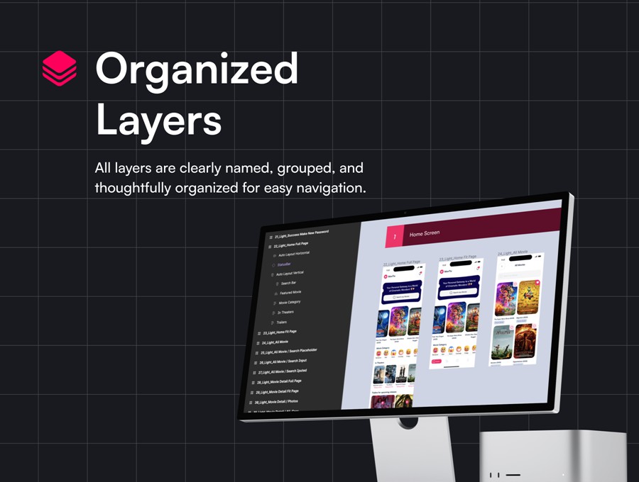 100+屏高级双配色电影票在线购买票务预订APP软件UI界面设计Figma模板套件 MovTix – Movie Ticket Booking App UI Kit APP UI sucaiwan.com