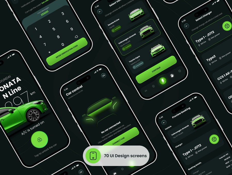 70屏暗黑风电动车汽车共享充电桩充电站APP软件UI界面设计Figma模板套件 EVAR – EV Control & Charging UI Kit APP UI 第3张-素材湾丨精选海外优质设计素材资源 70屏暗黑风电动车汽车共享充电桩充电站APP软件UI界面设计Figma模板套件 EVAR – EV Control & Charging UI Kit APP UI sucaiwan.com