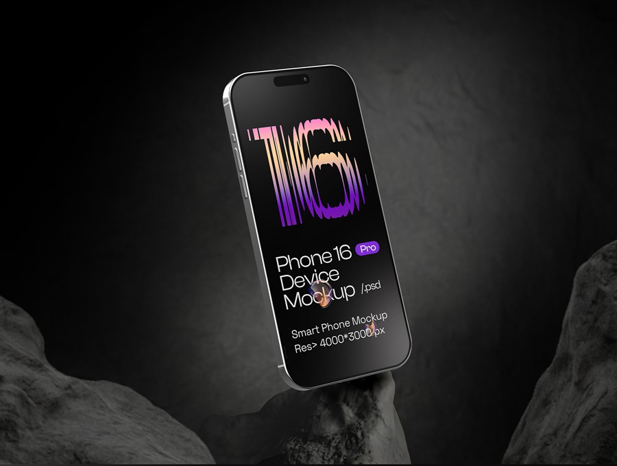 10款黑化风岩石背景UI界面设计苹果iPhone 16 Pro手机展示PS贴图样机模板 iPhone 16 Pro Mockups – 10 Scenes 样机素材 第3张-素材湾丨精选海外优质设计素材资源 10款黑化风岩石背景UI界面设计苹果iPhone 16 Pro手机展示PS贴图样机模板 iPhone 16 Pro Mockups – 10 Scenes 样机素材 sucaiwan.com