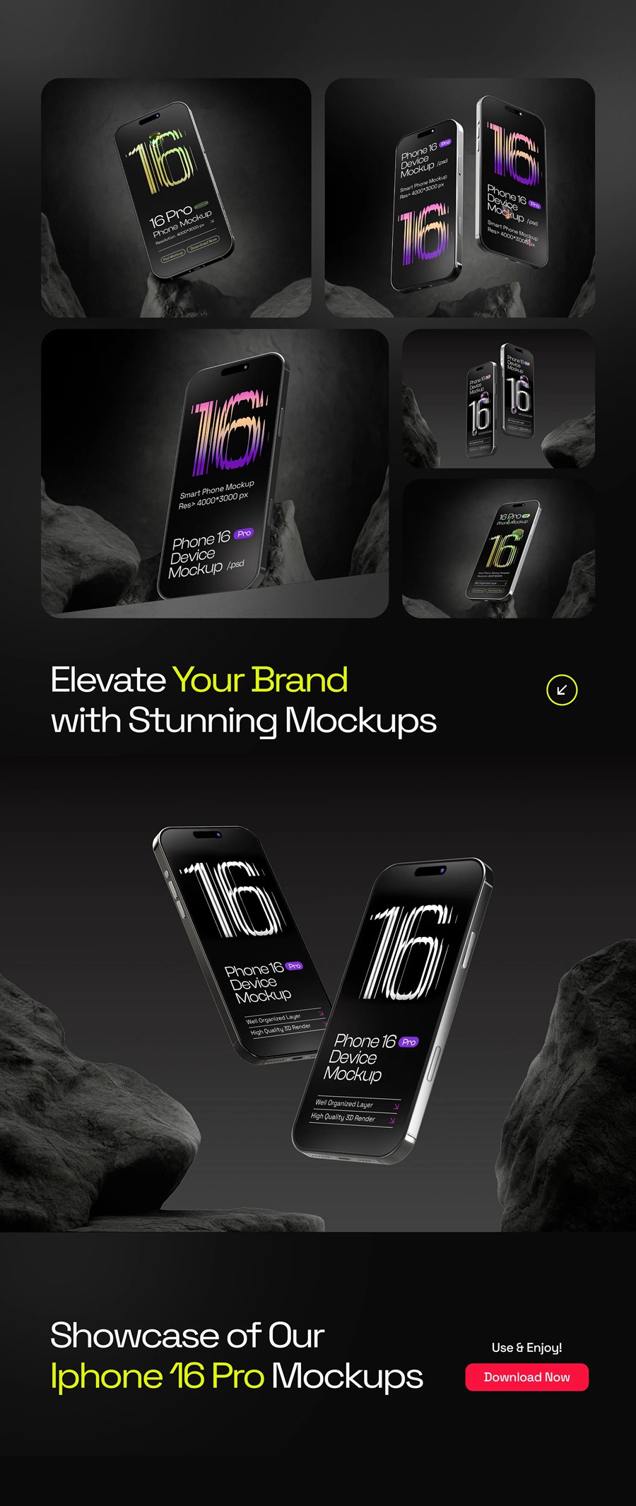 10款黑化风岩石背景UI界面设计苹果iPhone 16 Pro手机展示PS贴图样机模板 iPhone 16 Pro Mockups – 10 Scenes 样机素材 第10张-素材湾丨精选海外优质设计素材资源 10款黑化风岩石背景UI界面设计苹果iPhone 16 Pro手机展示PS贴图样机模板 iPhone 16 Pro Mockups – 10 Scenes 样机素材 sucaiwan.com