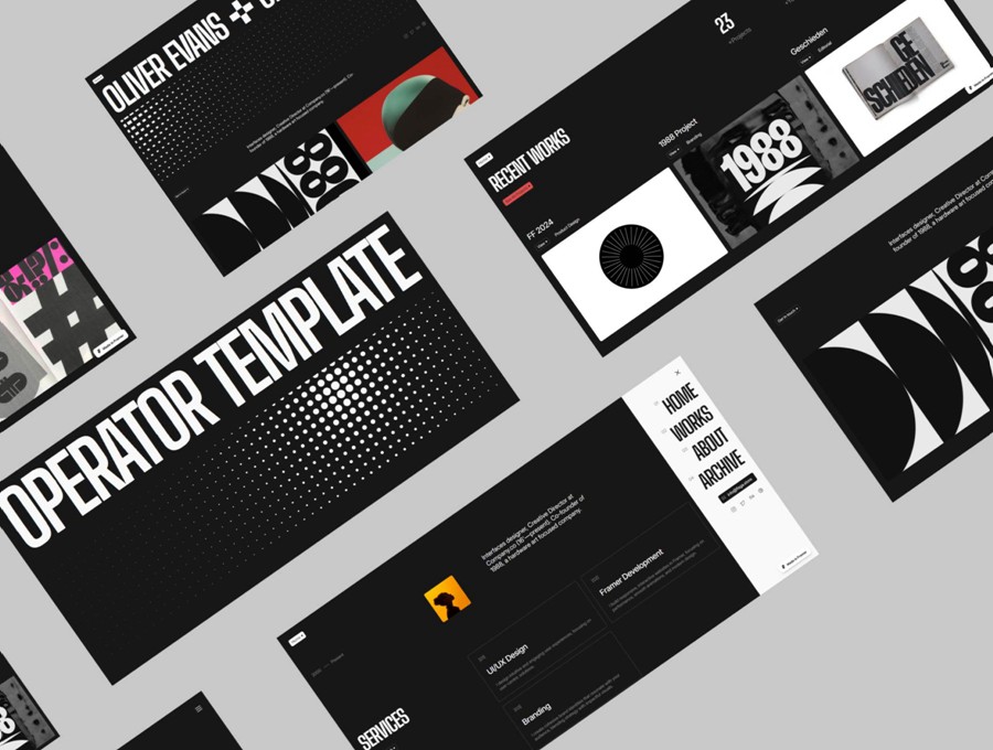 超酷暗黑系响应式作品集创意机构网站用户界面WEB UI设计Figma模板素材 Operator – Framer Portfolio Template APP UI sucaiwan.com
