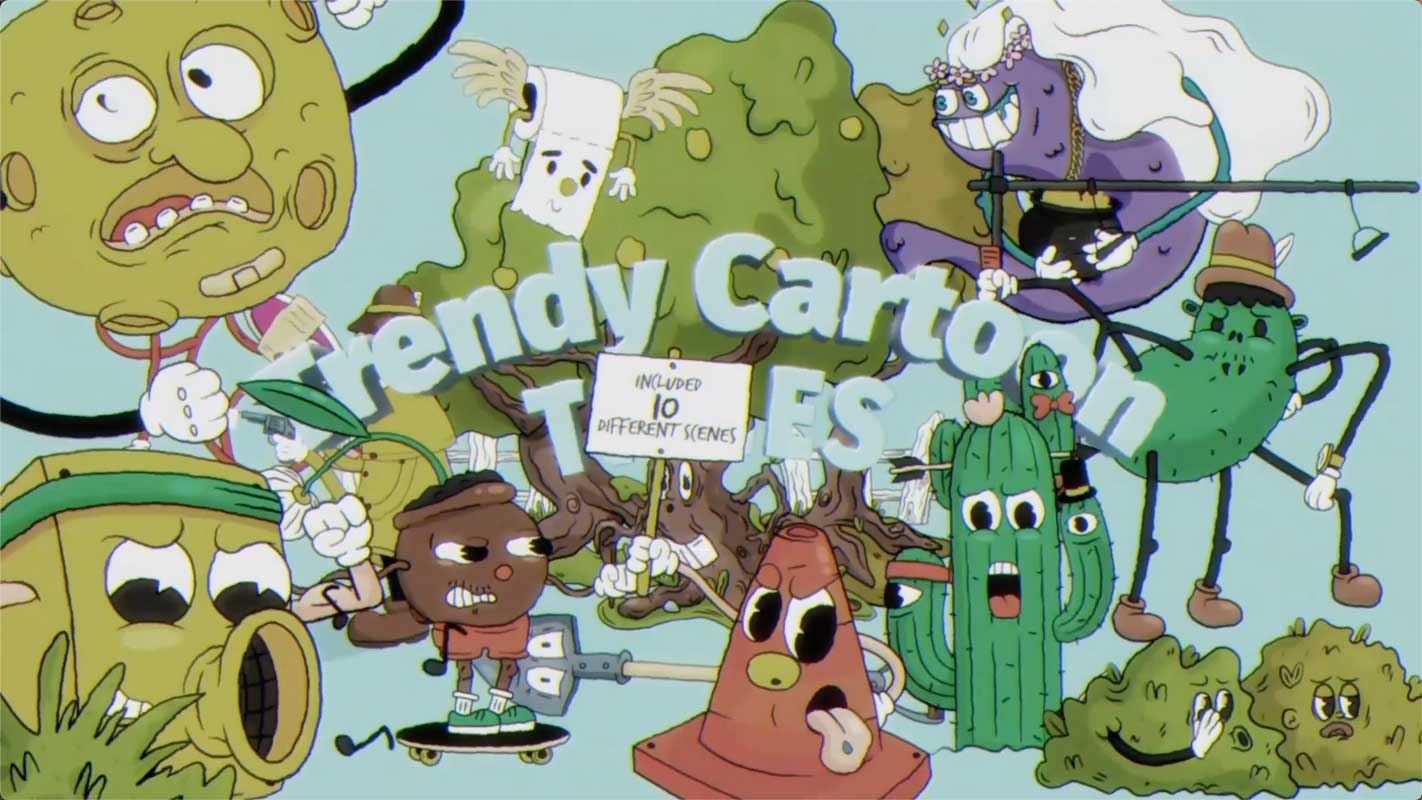 AE模板 创意复古俏皮超现实主义卡动画角色海报标题特效素材 Trendy Cartoon Titles For AE 影视音频 sucaiwan.com